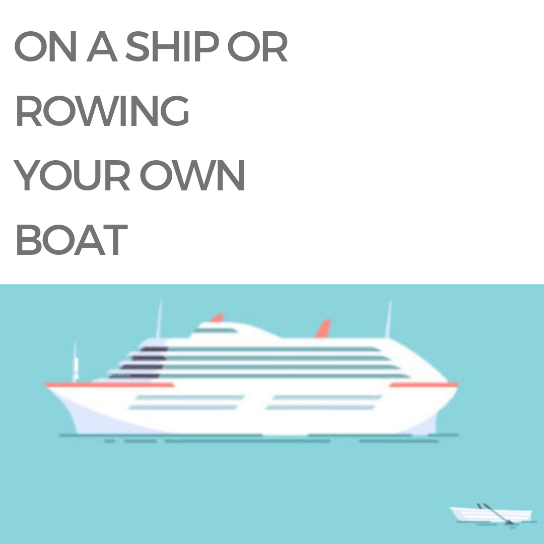 on a ship or rowing your own boat